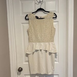 bebe Cream Lace Peplum Mini Dress
